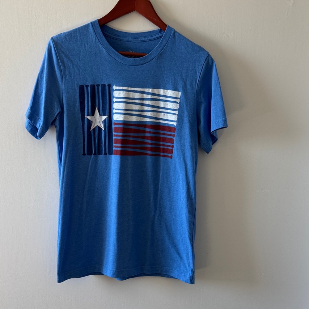 Texas Tumbleweeds Blue Baseball/Flag Graphic T-Shirt with Star Design, Unisex